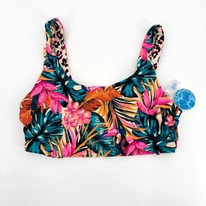 Decree Womens Reversible Tropical Floral Leopard Bikini Top Multicolor 0X NWT